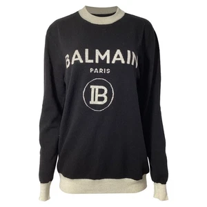 Balmain Logo Intarsia Sweater In Wool Women Black Size 38 - Picture 1 of 9