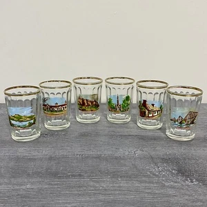 Vintage Scottish Scenes Shot Liquor Glasses Set Of 6 Collectible Ribbon Glass - Picture 1 of 13