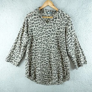 Made In Italy Womens Top Large Brown Tunic Long Sleeve Animal Print Career Work - Picture 1 of 9