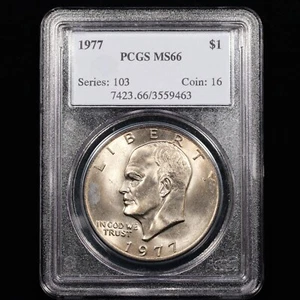 Moneta da 1 dollaro 1977 Eisenhower - PCGS CLASSIFICATA MS66 - Foto 1 di 4