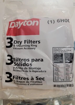 Dayton 6H008 3 Dry Filters and Mounting Ring - Vacuum Accessory