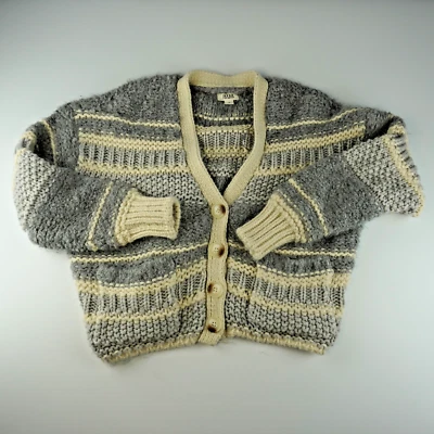 Cárdigan Suéter Mujer ANA Pequeño Gris Crema Texturizado Tejido Botones Bolsillos Acogedor Foto 1 de 4