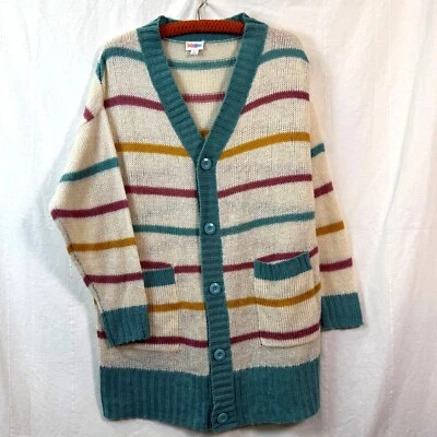 Cárdigan LuLaRoe Lucille para mujer talla M aguamarina/multi rayas suéter de gran tamaño bolsillos Foto 1 de 4