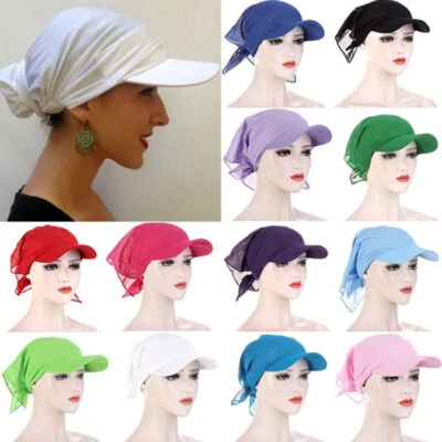 Cachecol feminino para perda de cabelo câncer quimioterapia boné aba turbante muçulmano hijab cabeça envoltório - Imagem 1 de 4