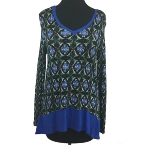 ☀️Chip & Pepper Royal Blue /Black / Teal Tunic sz M Geometric Print High Low Hem - Picture 1 of 5