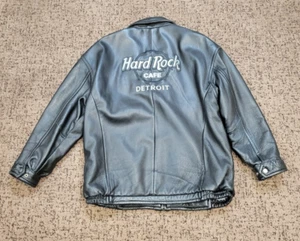HARD ROCK CAFE DETROIT Leather Jacket Men's XL X-LARGE Full Zip Elastic Waist  - Picture 1 of 9