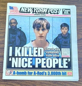 arod 3,000 hits dylann roof sc church killer In Court ny Post 6/20/15 New - Picture 1 of 2