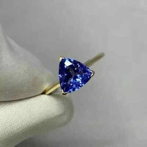 2CT Trillion Cut Simulated Blue Tanzanite Ring 14kYellow Gold Plated Ring - Picture 1 of 5
