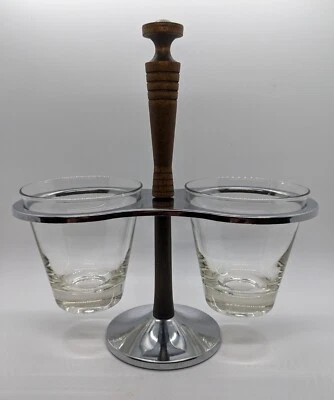MCM Kromex Condiment Carousel/Server with 2 Glass Cups great for snacks - Image 1 of 4