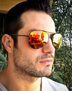Herren große große schwarze Pilotensonnenbrille blitzverspiegelte Gläser Hipster modische Sonnenbrille 3480 - Bild 1 von 9