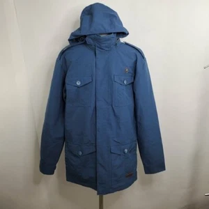 Merrell Opti Shell Jacket S Blue Mens Button Pockets Hood Winter Coat Zip - Picture 1 of 5