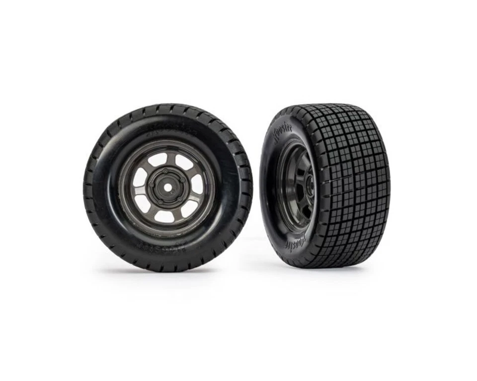 Traxxas Hossier Reifen auf Graphit grauer Felge 2WD hinten TRX10474X Slash Modif - Bild 1 von 1