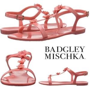 BADGLEY MISCHKA BAHAMA FLAMINGO PINK ANKLE STRAP FLORAL JELLY FLAT HEEL SANDAL 6 - Picture 1 of 10