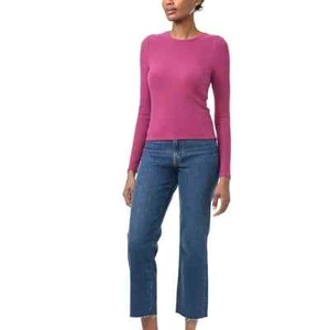 NWT Splendid Women's Ribbed Long Sleeve Crew Neck Top Pink Size L $45 11HL264 - Picture 1 of 3