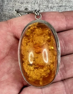 Vintage Large Baltic Amber Pendant 925 Sterling Silver 25.5" Necklace, 44.12 g - Picture 1 of 8