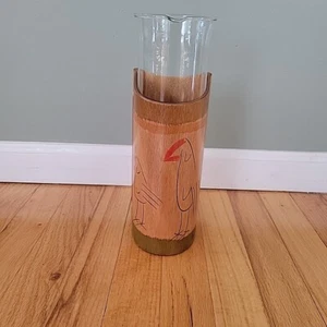 Kakadu Art Israel Wood And Glass Cylinder Vase Pitcher Handpainted Birds 11.5 In - Picture 1 of 6