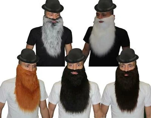 Adults 19th Century Gent Bowler Hat & 16" Length Beard Fancy Dress Accessory - Picture 1 of 5