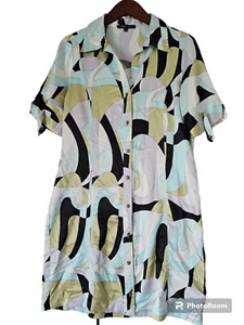 BCBGMAXAZRIA Hemdkleid Kurzarm Satin Kragen Knopfleiste geometrisches Muster - Bild 1 von 8