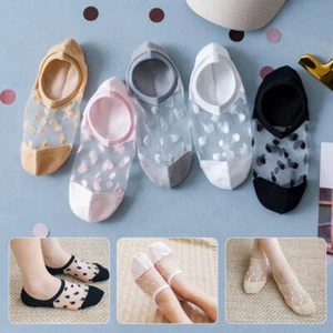 Womens Girls Ultrathin Transparent Lace Socks Polka Dot Low Cut Invisible Socks - Picture 1 of 17