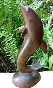 RARE Retro HAND-CARVED 37cm Wooden DOLPHIN FIGURINE Animal Sculpture COLLECTABLE - Picture 1 of 10