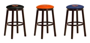 MLB Bar Stool 24" or 28" Espresso Wood w/Colored Vinyl Baseball Team Logo Swivel - Picture 1 of 34