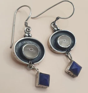 Pendientes grandes vintage de lapislázuli y piedra lunar plata aprox. 18 x 49 mm - Imagen 1 de 5