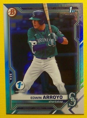 2021 1st Edition BOWMAN BLUE FOIL 1ST BOWMAN CARD - EDWIN ARROYO - NRMT/MT!!!! - Image 1 of 2