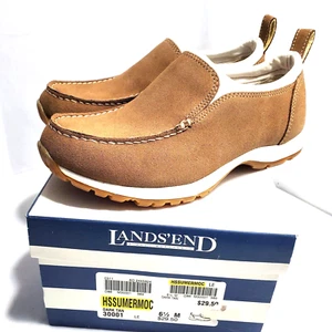 LandsEnd HSSumermoc Size 6.5 M Dark Tan Suede Like Slip On Mule Loafers - Picture 1 of 8