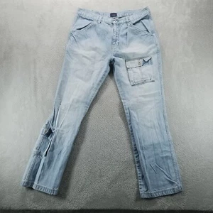 VTG Tommy Hilfiger Jeans Womens 13 Blue Cargo Straight Mid Rise Y2K Skater Denim - Picture 1 of 12
