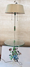 Vintage Tole Floral Hand Painted Floor Lamp Glass Table Italian Metal Light