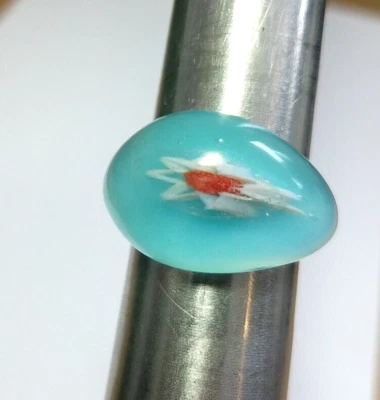 Vtg Handmade Lt Blue White Red Flower Design Glass Ring Size 8 US Murano Style Foto 1 de 4