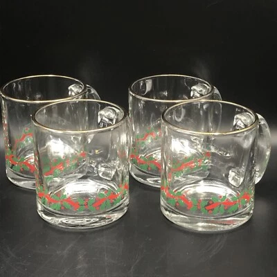 Набор из 4 кофейных чашек LIBBEY Holly Berry кружки какао 10 унций с золотым ободком - Изображение 1 из 4