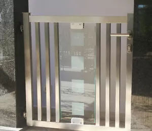 EB514 - Edelstahl Pforte mit Glasfüllung, Tür, Zaun,Gartentor, Eisentor,Tor! - Bild 1 von 1