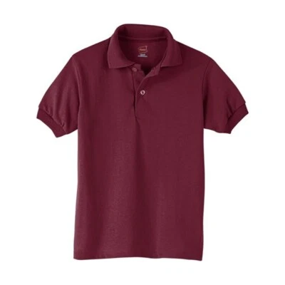 Brand New Hanes Boys School Uniform Eco Smart Jersey Polo Shirt T Shirt M 8-10  - Image 1 of 2