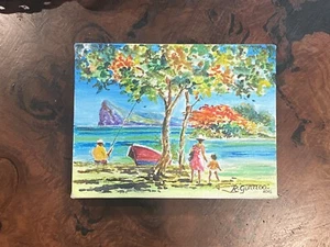 Mauritius ‘Coin de Mire’ Beachside Canvas Painting by R. Gunnoo 2016 - Picture 1 of 6