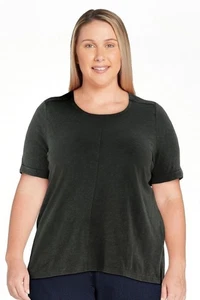 Terra & Sky Damen Stufensaum T-Shirt mit kurzen Ärmeln 2er Pack Größe 3X SCHWARZ/DUNKELGRÜN - Bild 1 von 5