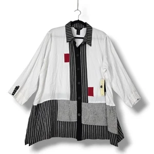 Ali Miles Women’s Plus Size 2X Tunic Top Lagenlook Art To Wear Mixed Print NWT - Picture 1 of 17