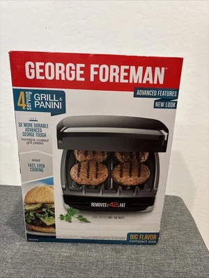 NEW George Foreman 4-Serving Grill & Panini Press – Removable Plates, Black - Image 1 of 4