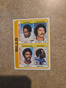 1978 OJ Simpson Bob Chandler Tony Greene Sherman White Buffalo Bills Card #503 - Foto 1 di 2