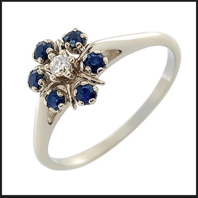 18K 750 Gold 0,56 Ct Diamond Sapphire Ring RG 54 Neuw Unikat Damenring Entourage - Bild 1 von 4