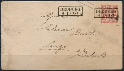 GERMANY - BEDBURG 1883,  UPRATED USED COVER TO DETMOLD. #A939 - Image 1 of 2