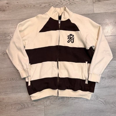 Chaqueta deportiva Sean John para hombre tejida con gofre marrón crema logotipo a rayas talla grande L Foto 1 de 4