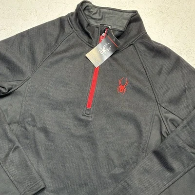 SPYDER 1/4 Cremallera Pullover Polar SUÉTER Camisa Para Hombres Grande Negro Rojo $99 NUEVO Foto 1 de 4