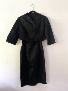 Vintage 50er 60er Jahre schwarzes Taft Etuikleid Jacke Audrey Jackie O Small - Bild 1 von 16