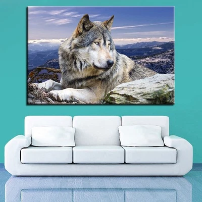 Animals Wolf Mountain Top Canvas Prints Painting Wall Art Home Decor Picture 1P - Image 1 of 4