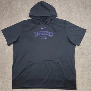 Colorado Rockies Hoodie Mens 2XL Black MLB Baseball Nike Therma-Fit Short Sleeve - Picture 1 of 11