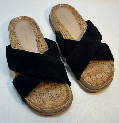 Women's 6.5 Stuart Weitzman Roza Slide Black Velvet Cork Sole Cross trap - Image 1 of 4