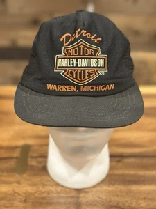 Harley Davidson Vintage Detroit Warren MI Black Snapback Cap 1980s Biker Trucker - Bild 1 von 5