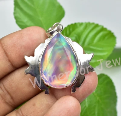 48.6 KT Aurora Opale Pera Ciondolo 925 Argento Sterling Design Artigianale - Immagine 1 di 4
