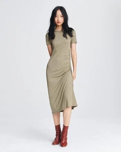 RAG & BONE Ina Ruched Midi Jersey T-Shirt Dress Light Olive Shopbop S NWT $325 - Picture 1 of 13